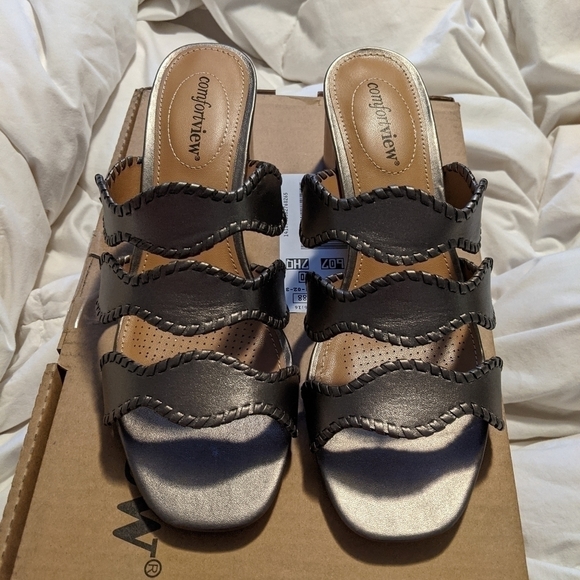 Nwt Comfortview Gunmetal Mules Sizes 9W & 9.5W - Picture 7 of 11